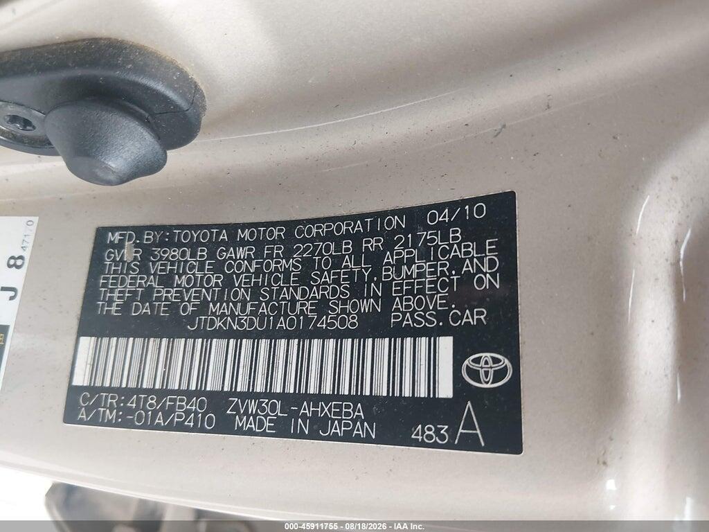 JTDKN3DU1A0174508 2010 TOYOTA PRIUS photo no. 9