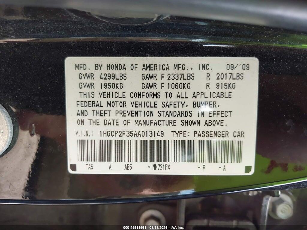1HGCP2F35AA013149 2010 HONDA ACCORD photo no. 9