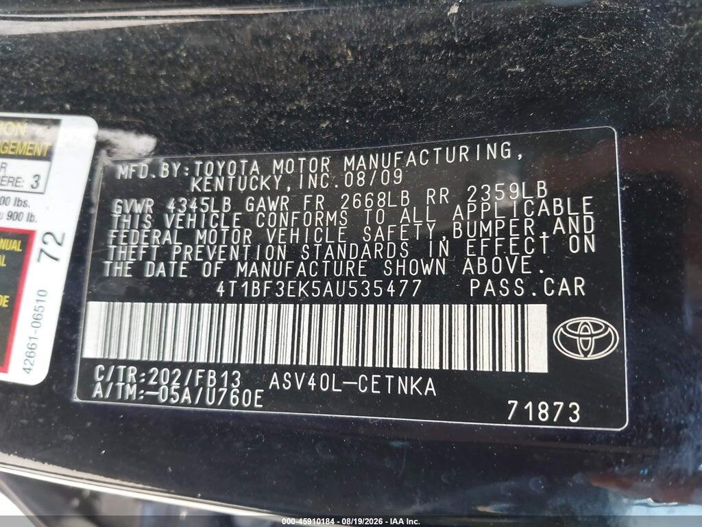 4T1BF3EK5AU535477 2010 TOYOTA CAMRY photo no. 9