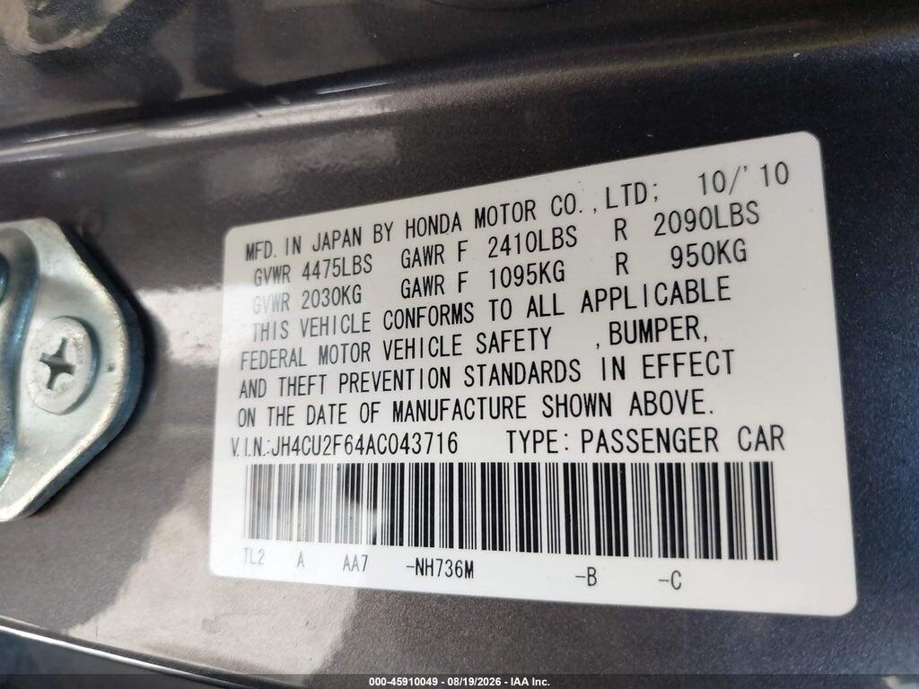 JH4CU2F64AC043716 2010 ACURA TSX photo no. 9