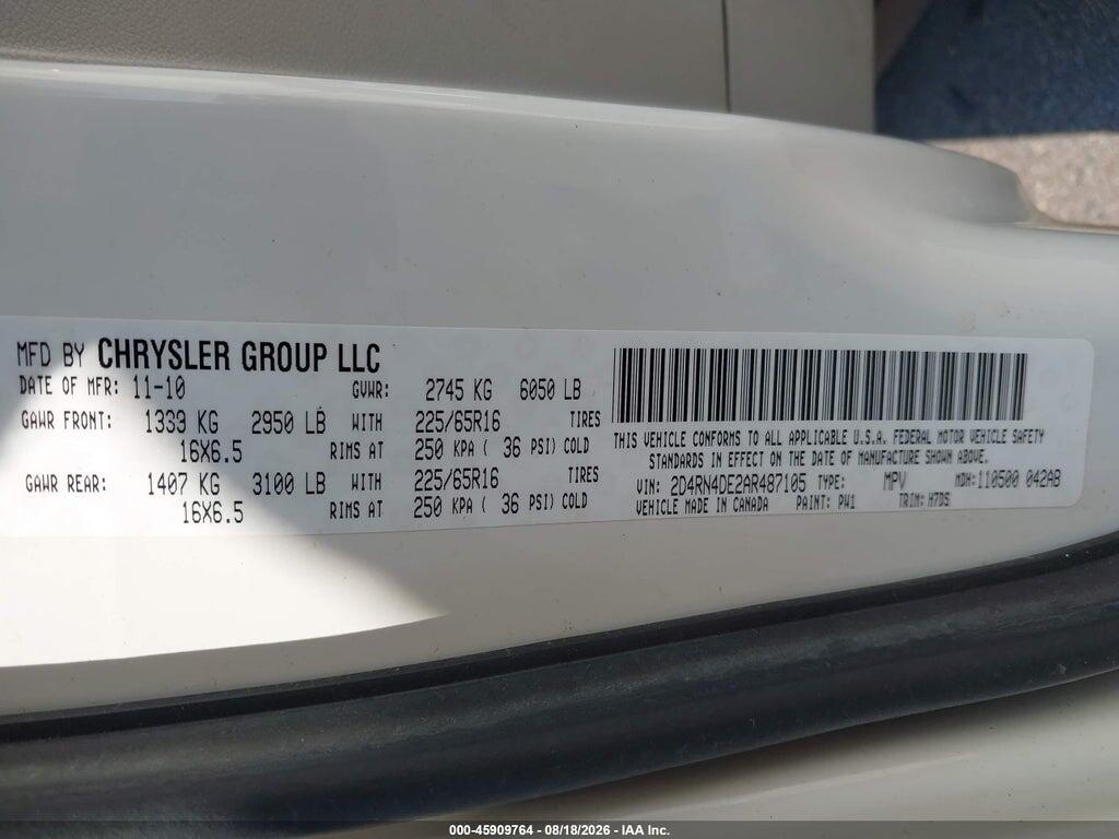 2D4RN4DE2AR487105 2010 DODGE GRAND CARAVAN photo no. 9