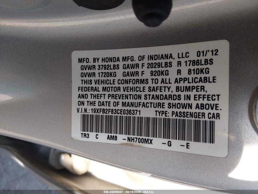 19XFB2F83CE036371 2012 HONDA CIVIC photo no. 9