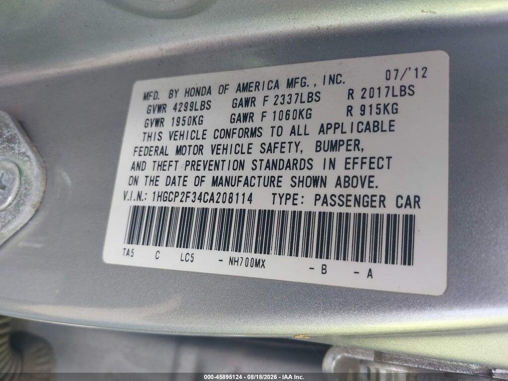 1HGCP2F34CA208114 2012 HONDA ACCORD SDN photo no. 9