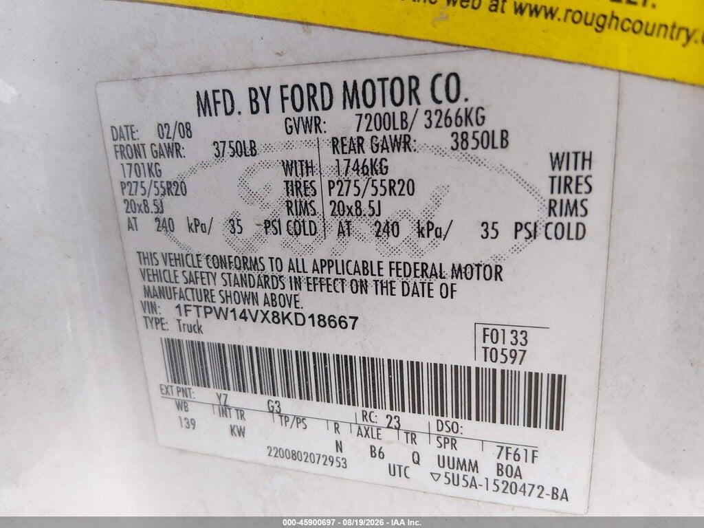 1FTPW14VX8KD18667 2008 FORD F-150 photo no. 9