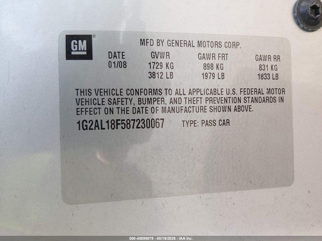 1G2AL18F587230067 2008 PONTIAC G5 photo no. 9