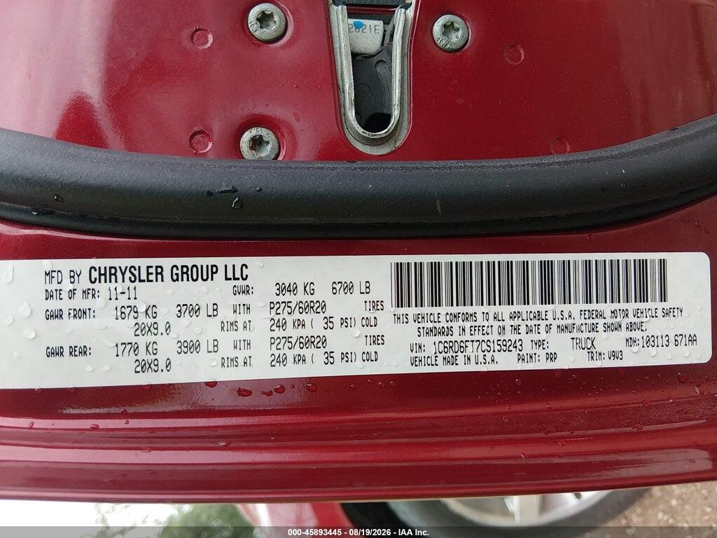 1C6RD6FT7CS159243 2012 RAM 1500 photo no. 9