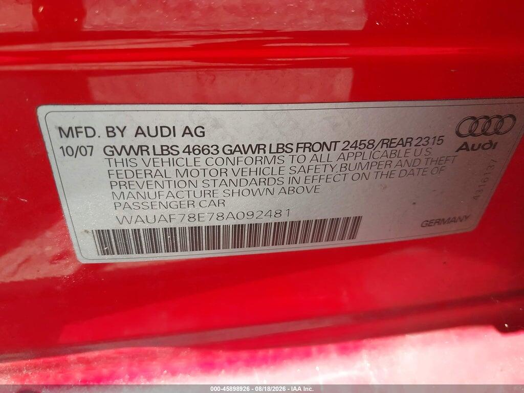WAUAF78E78A092481 2008 AUDI A4 photo no. 9