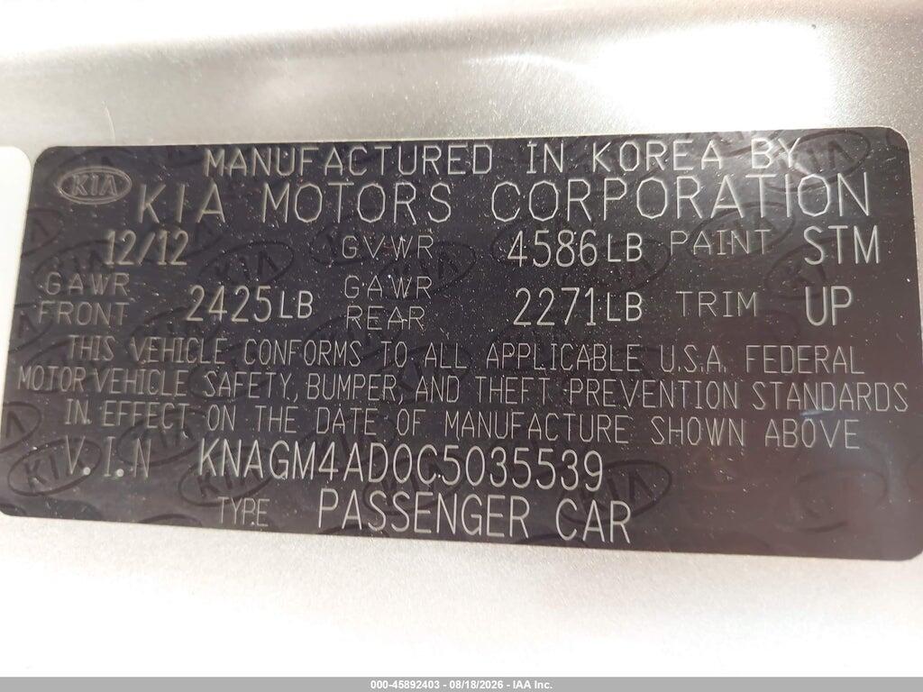 KNAGM4AD0C5035539 2012 KIA OPTIMA photo no. 9