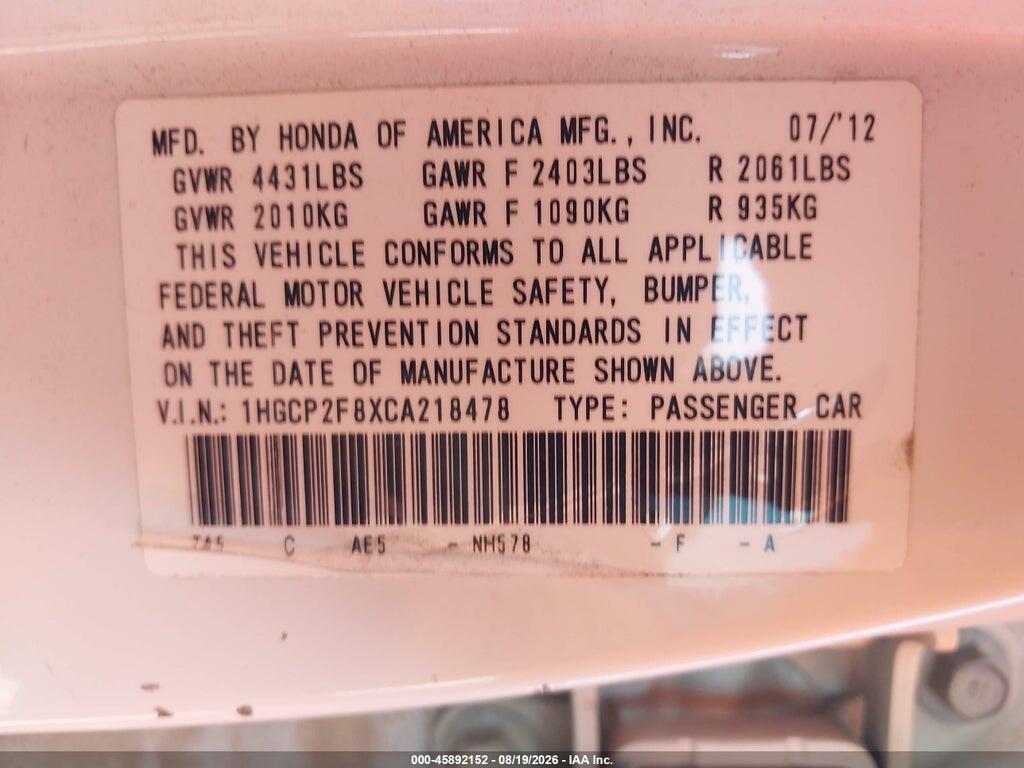1HGCP2F8XCA218478 2012 HONDA ACCORD photo no. 9