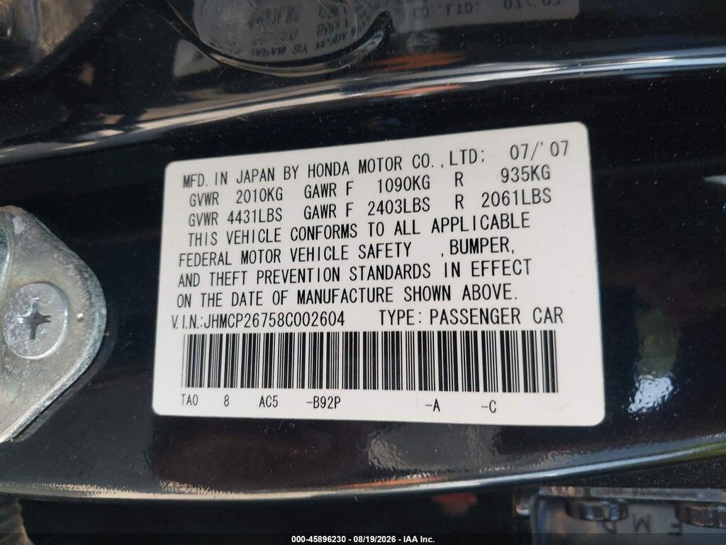 JHMCP26758C002604 2008 HONDA ACCORD photo no. 9