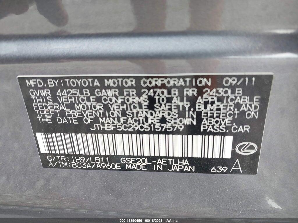 JTHBF5C29C5157579 2012 LEXUS IS 250 photo no. 9