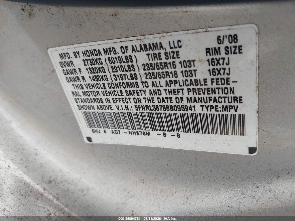 5FNRL38788B095941 2008 HONDA ODYSSEY photo no. 9