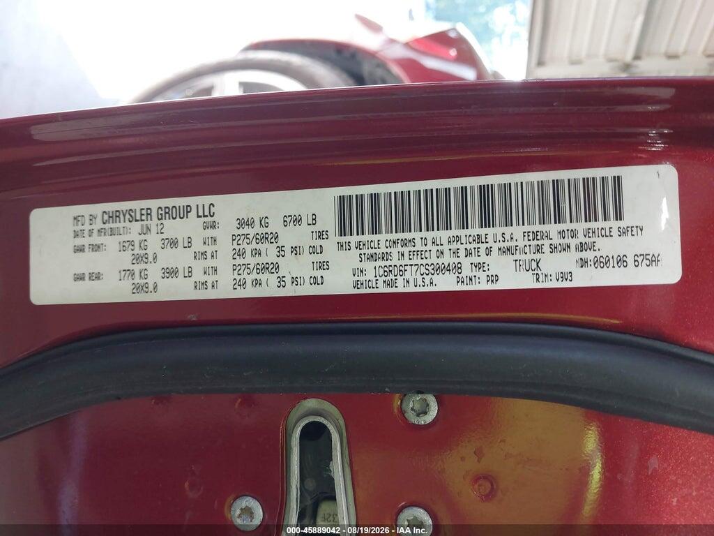 1C6RD6FT7CS300408 2012 RAM 1500 photo no. 9