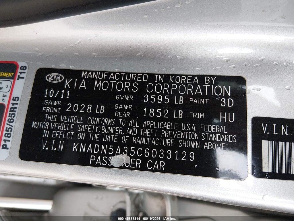 KNADN5A35C6033129 2012 KIA RIO5 photo no. 9