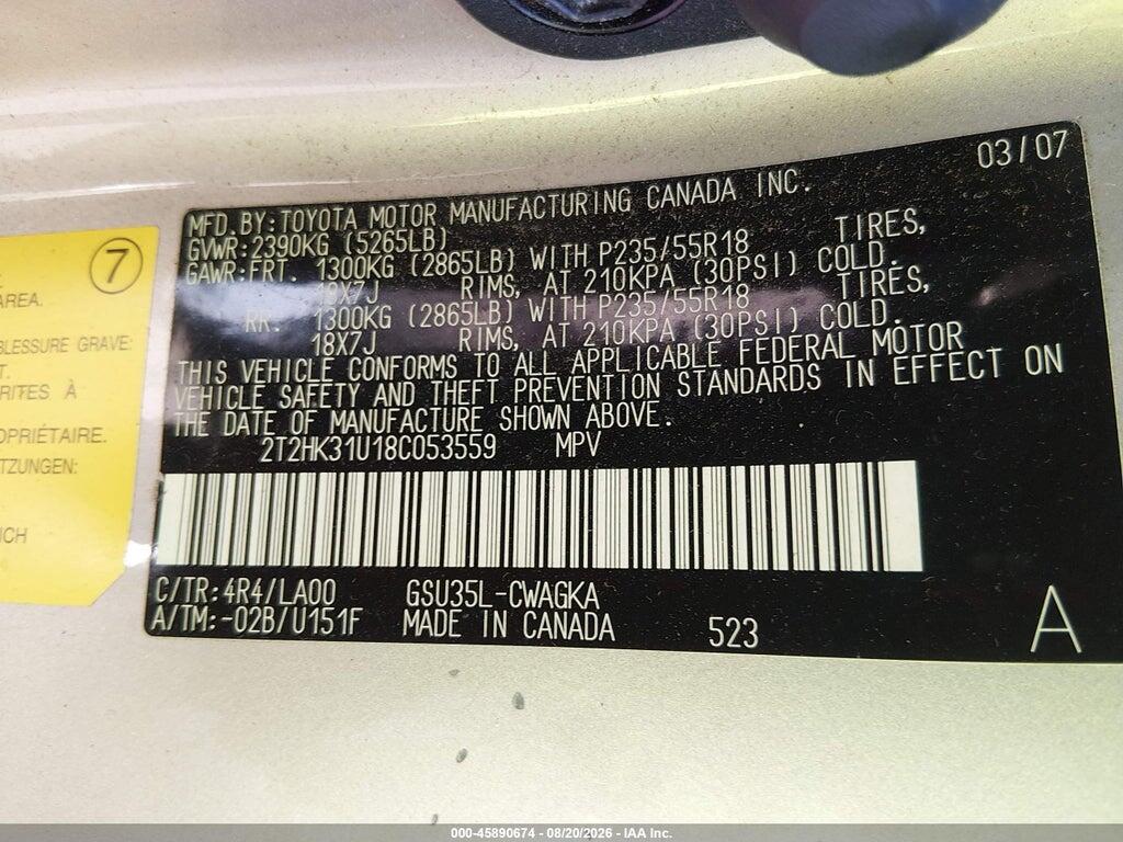 2T2HK31U18C053559 2008 LEXUS RX 350 photo no. 9