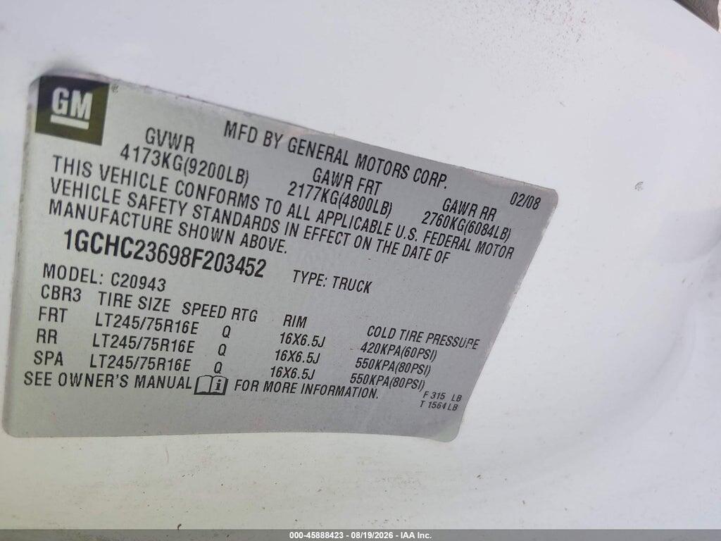 1GCHC23698F203452 2008 CHEVROLET SILVERADO 2500HD photo no. 8
