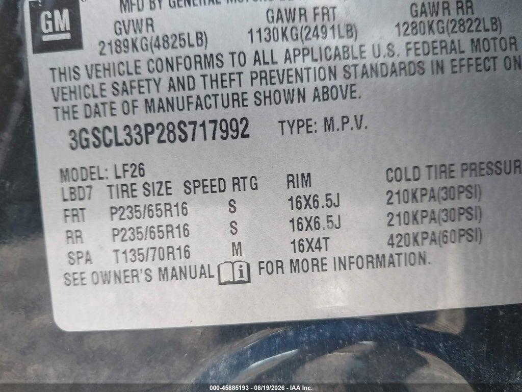 3GSCL33P28S717992 2008 SATURN VUE photo no. 9