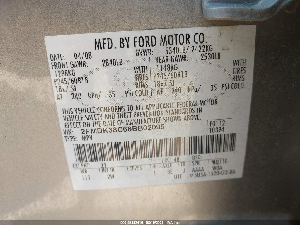 2FMDK38C68BB02095 2008 FORD EDGE photo no. 9