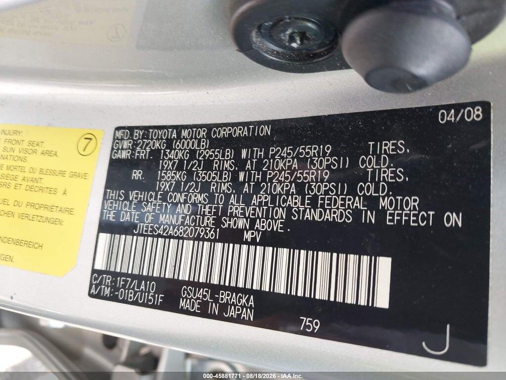 JTEES42A682079361 2008 TOYOTA HIGHLANDER photo no. 9