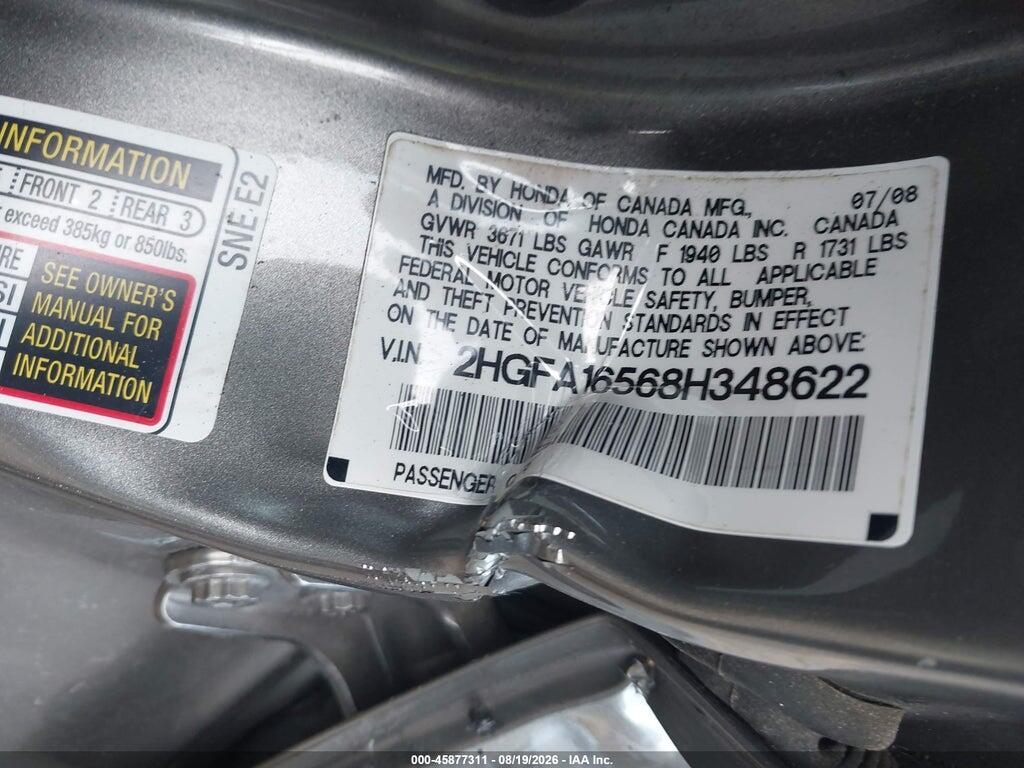 2HGFA16568H348622 2008 HONDA CIVIC photo no. 9