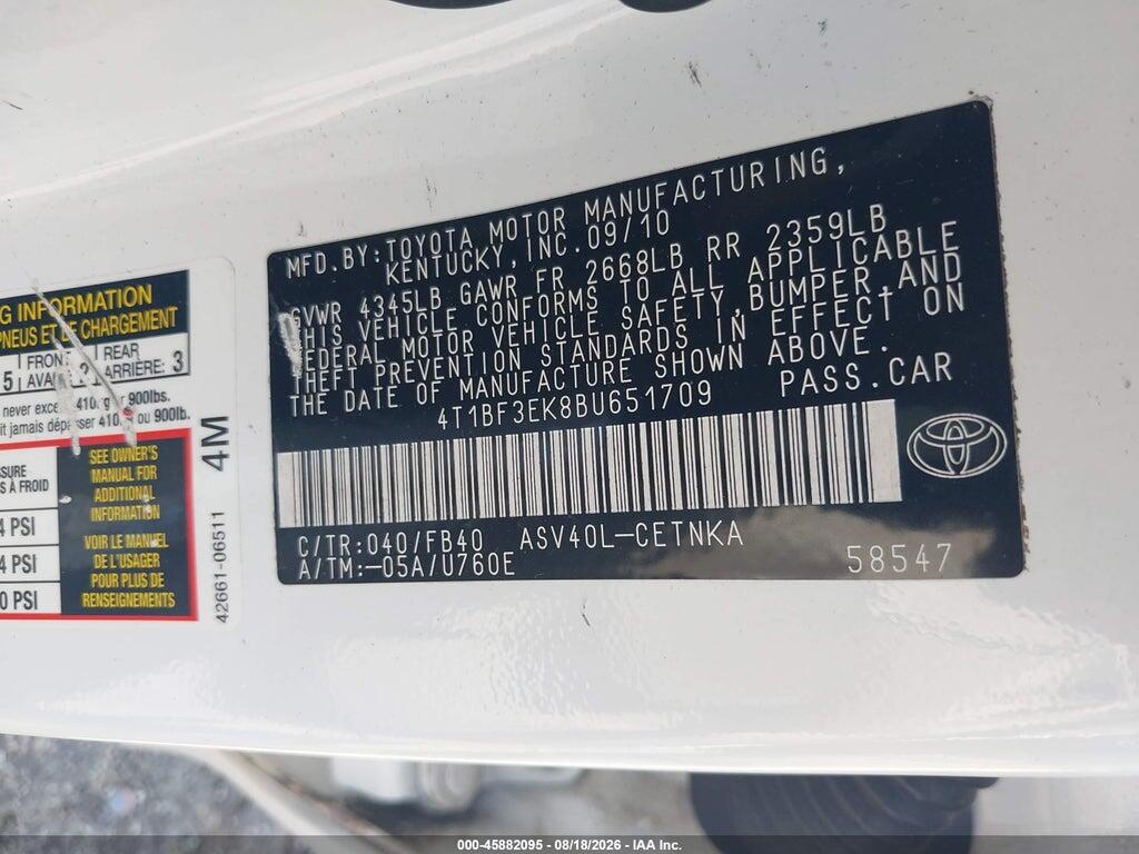 4T1BF3EK8BU651709 2011 TOYOTA CAMRY photo no. 9