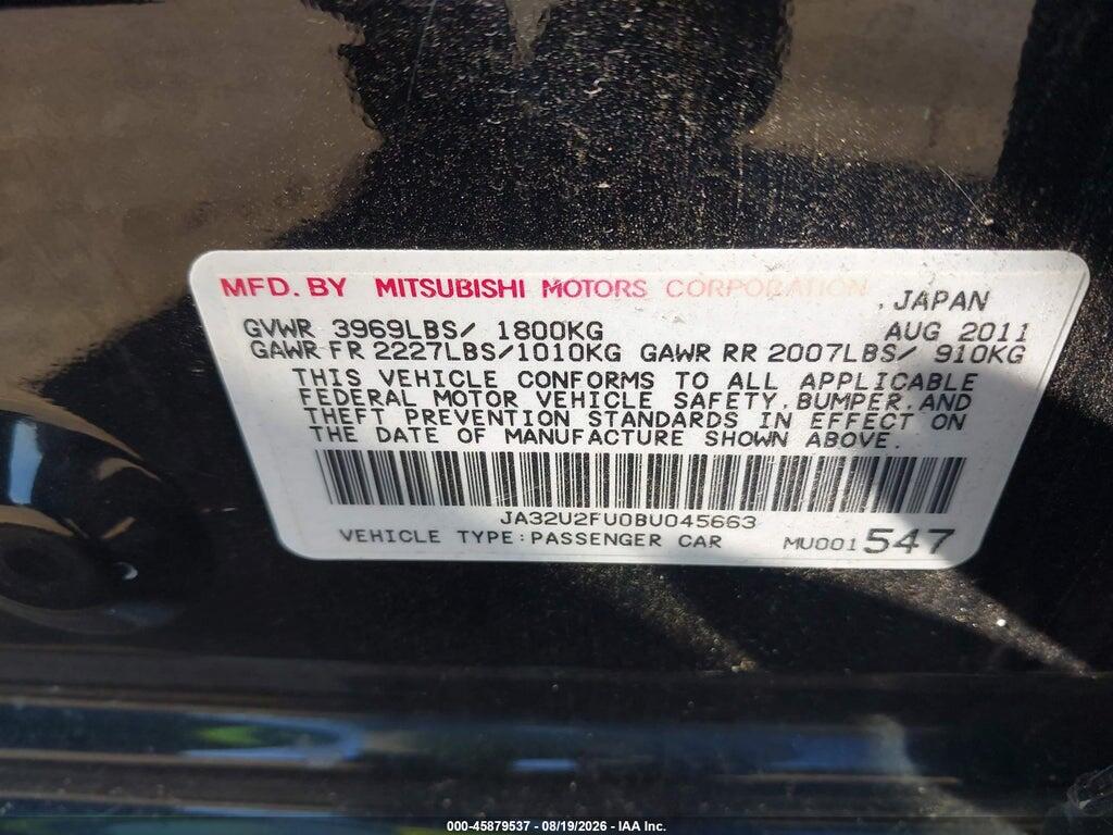 JA32U2FU0BU045663 2011 MITSUBISHI LANCER photo no. 9