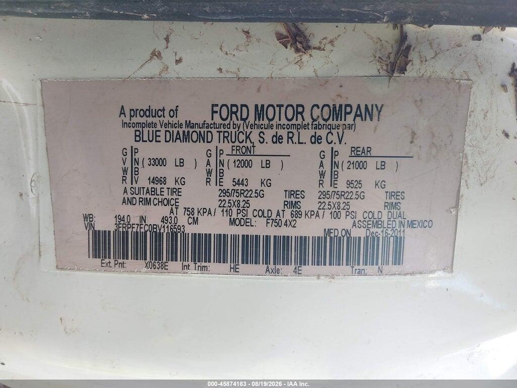 3FRPF7FC0BV116593 2011 FORD F-750 photo no. 9