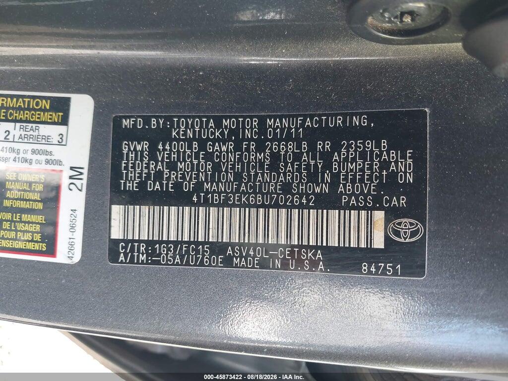 4T1BF3EK6BU702642 2011 TOYOTA CAMRY photo no. 9