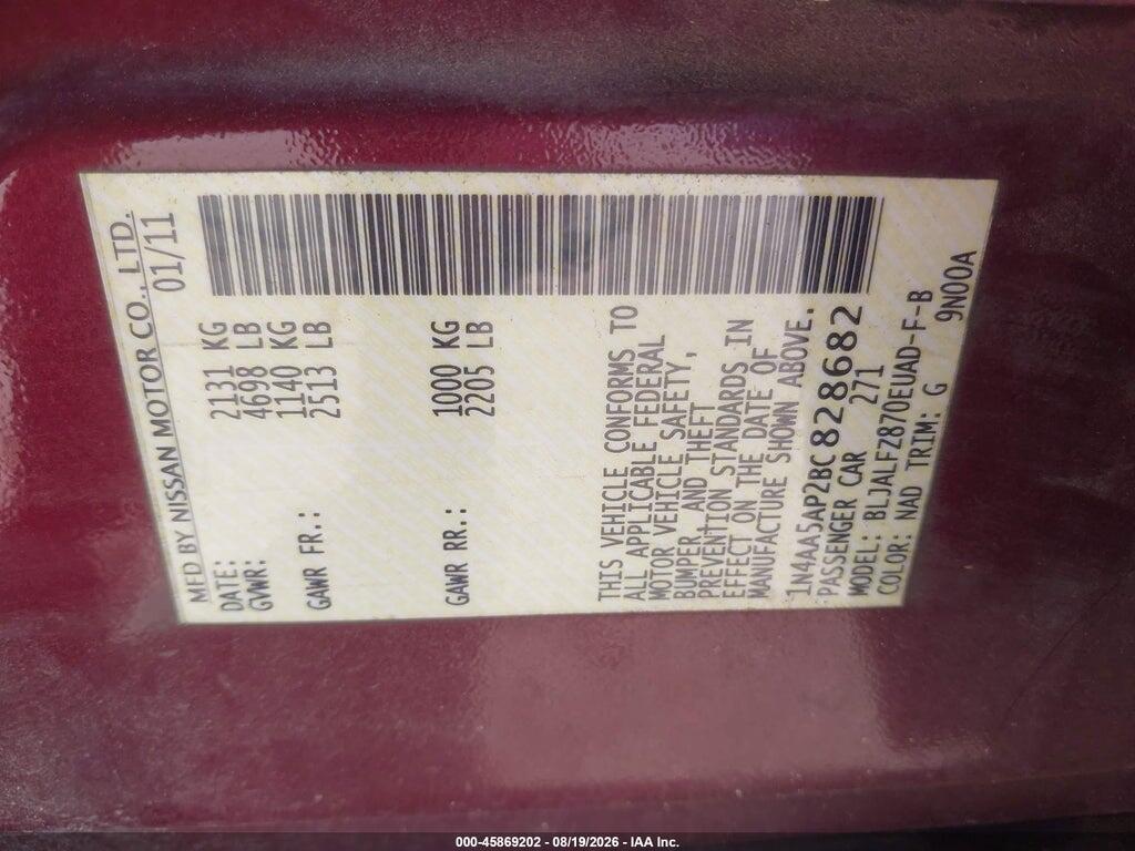 1N4AA5AP2BC828682 2011 NISSAN MAXIMA photo no. 9
