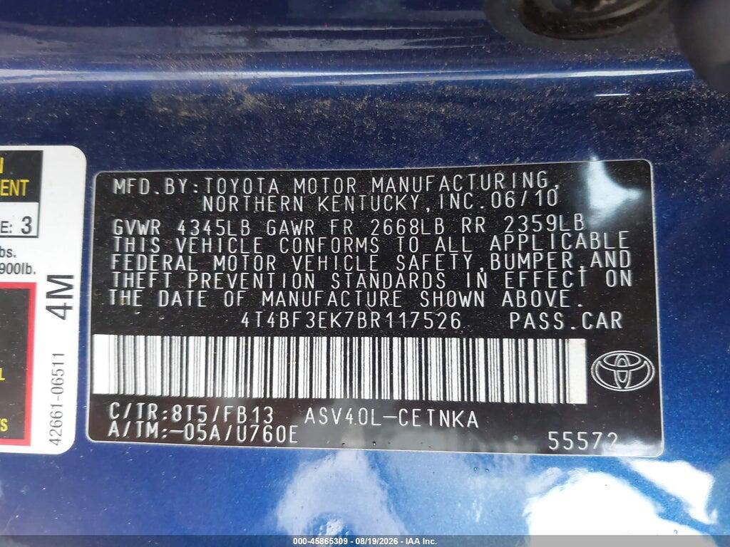 4T4BF3EK7BR117526 2011 TOYOTA CAMRY photo no. 9
