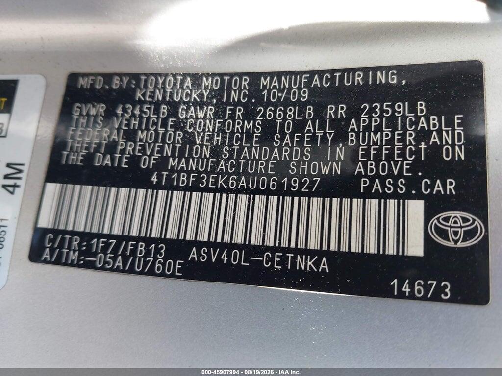 4T1BF3EK6AU061927 2010 TOYOTA CAMRY photo no. 9