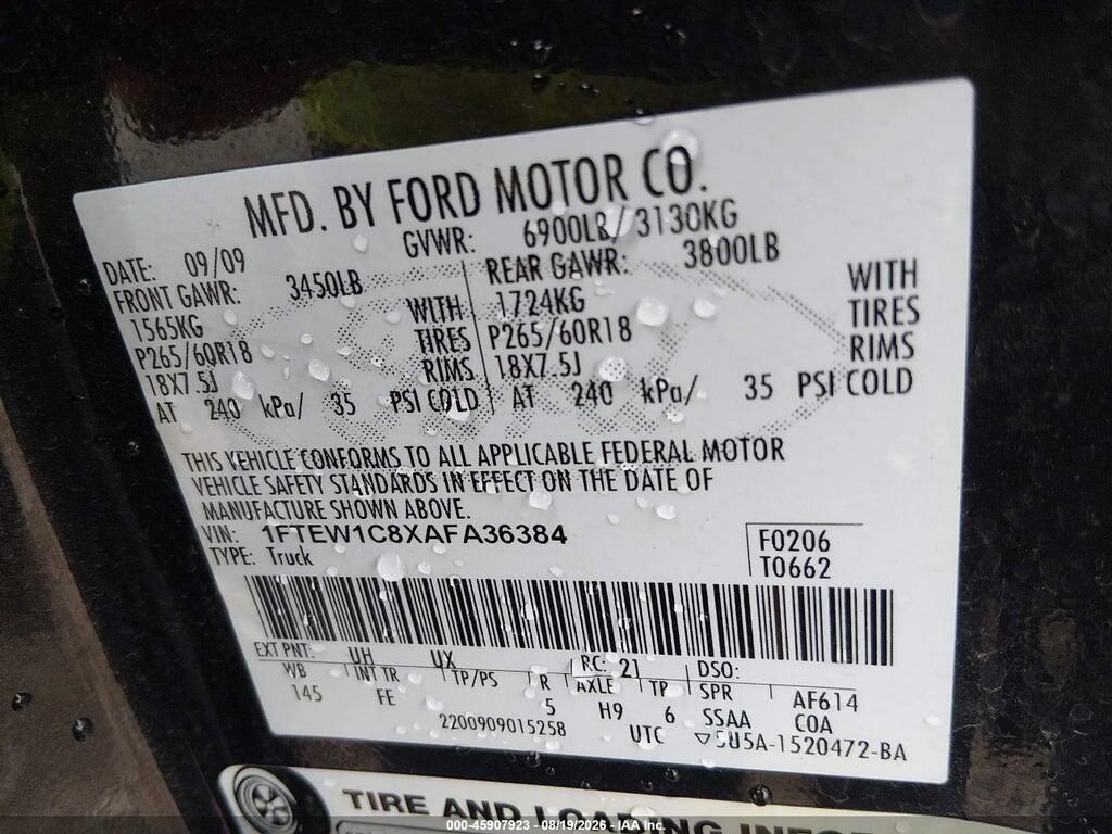 1FTEW1C8XAFA36384 2010 FORD F-150 photo no. 9