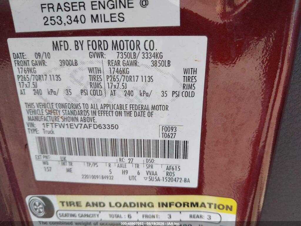 1FTFW1EV7AFD63350 2010 FORD F-150 photo no. 9