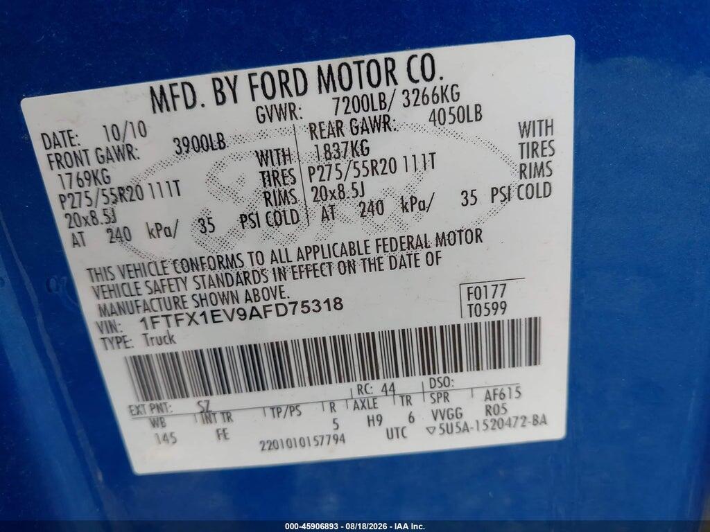 1FTFX1EV9AFD75318 2010 FORD F-150 photo no. 9