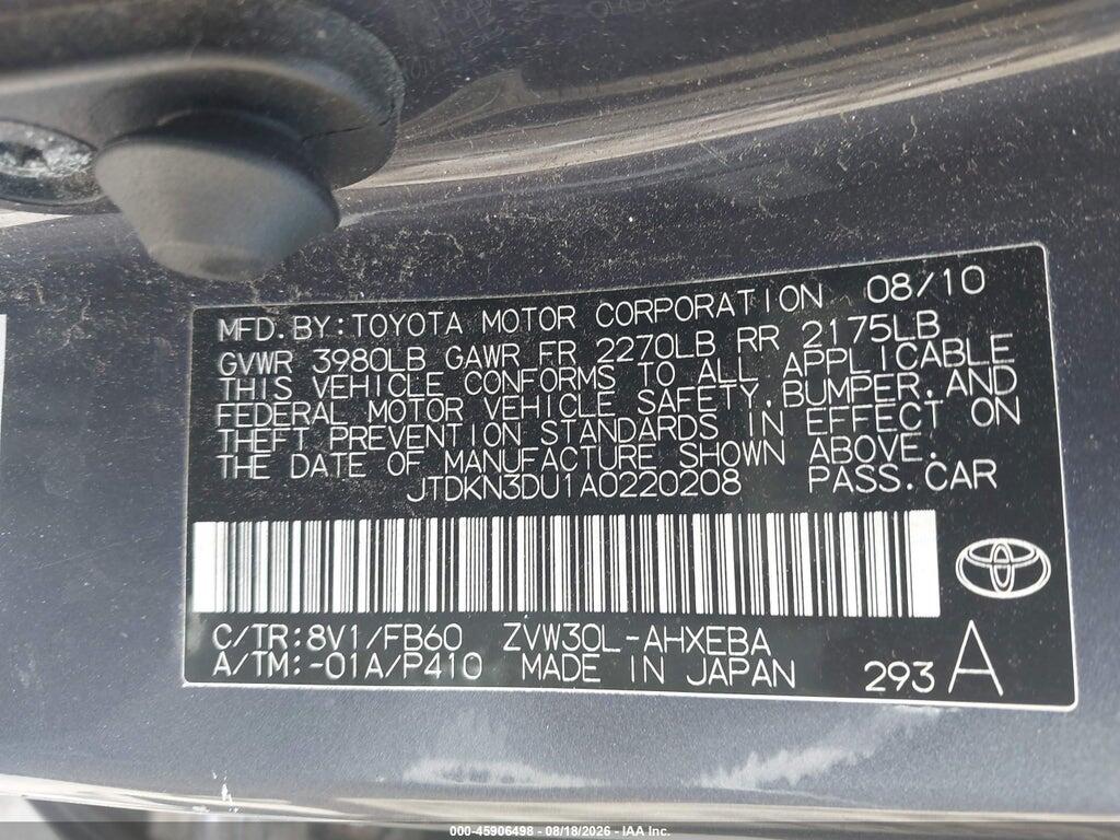 JTDKN3DU1A0220208 2010 TOYOTA PRIUS photo no. 9