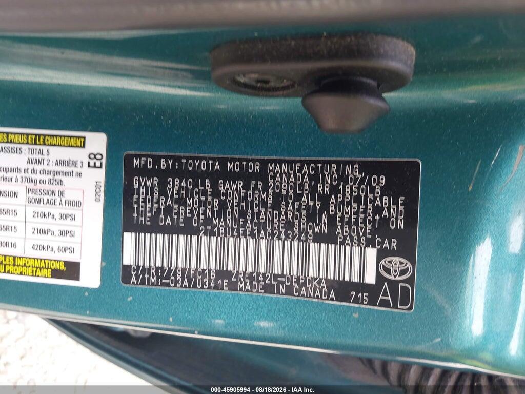 2T1BU4EE1AP243249 2010 TOYOTA COROLLA photo no. 9