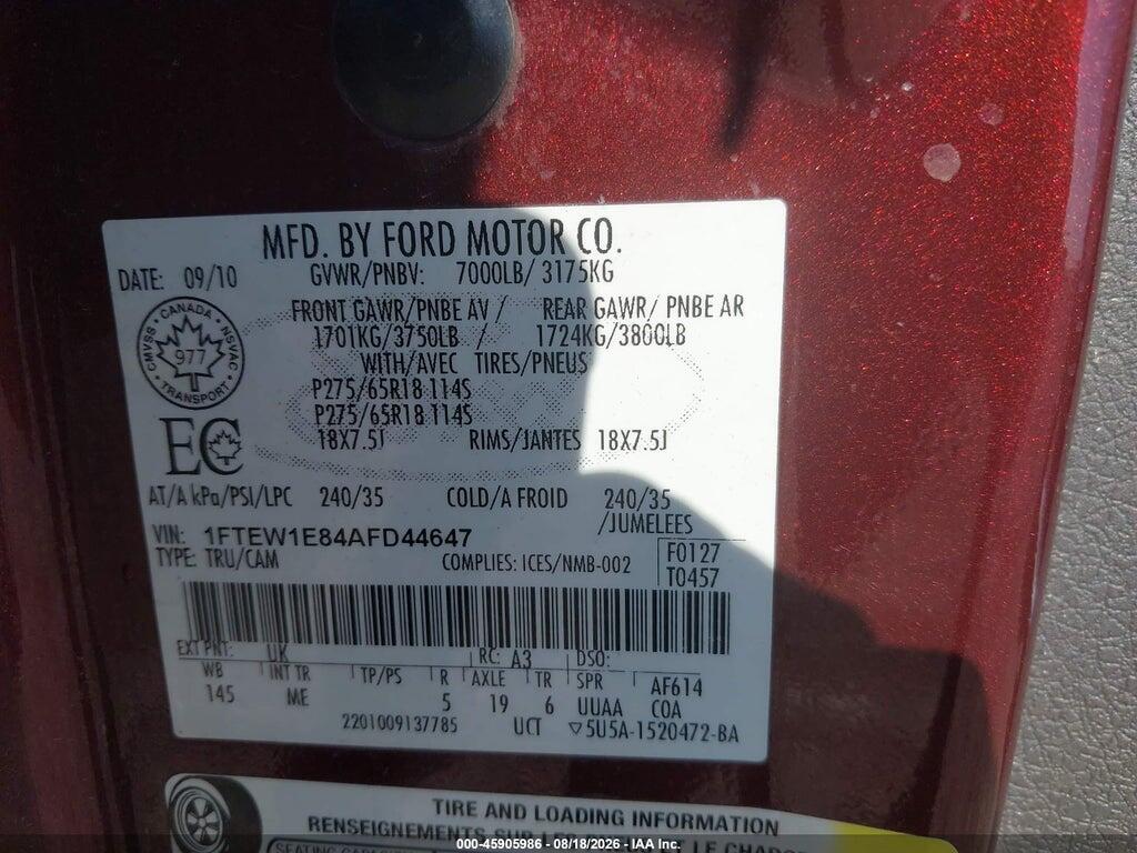 1FTEW1E84AFD44647 2010 FORD F-150 photo no. 9
