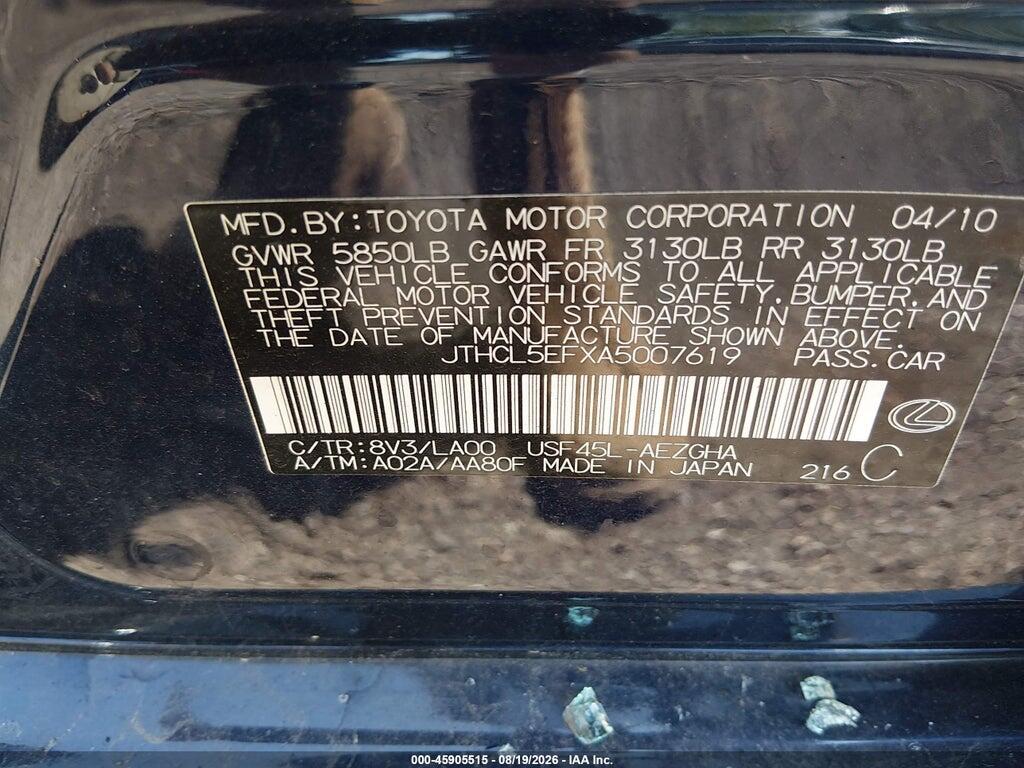 JTHCL5EFXA5007619 2010 LEXUS LS 460 photo no. 9