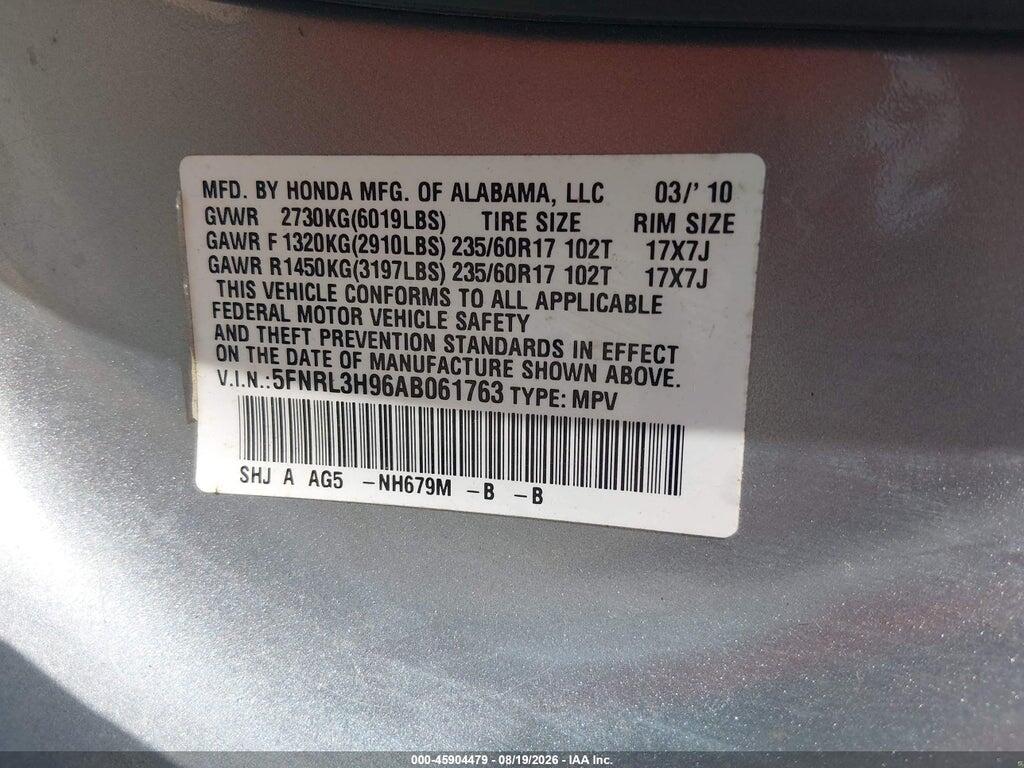 5FNRL3H96AB061763 2010 HONDA ODYSSEY photo no. 9