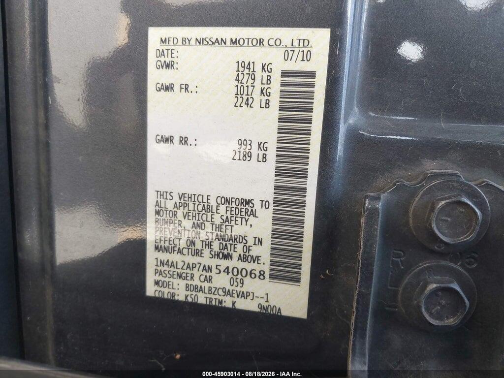 1N4AL2AP7AN540068 2010 NISSAN ALTIMA photo no. 9