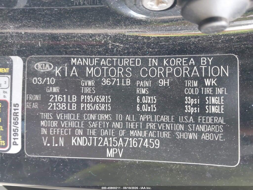 KNDJT2A15A7167459 2010 KIA SOUL photo no. 9
