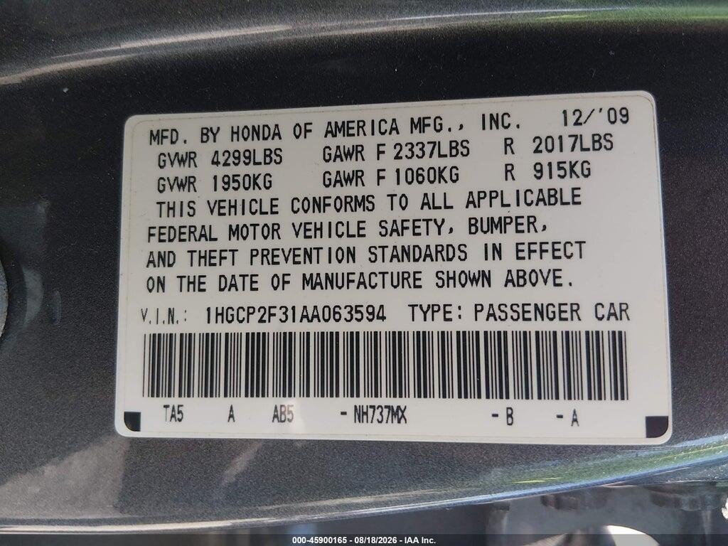 1HGCP2F31AA063594 2010 HONDA ACCORD photo no. 9