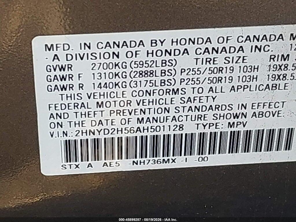2HNYD2H56AH501128 2010 ACURA MDX photo no. 9