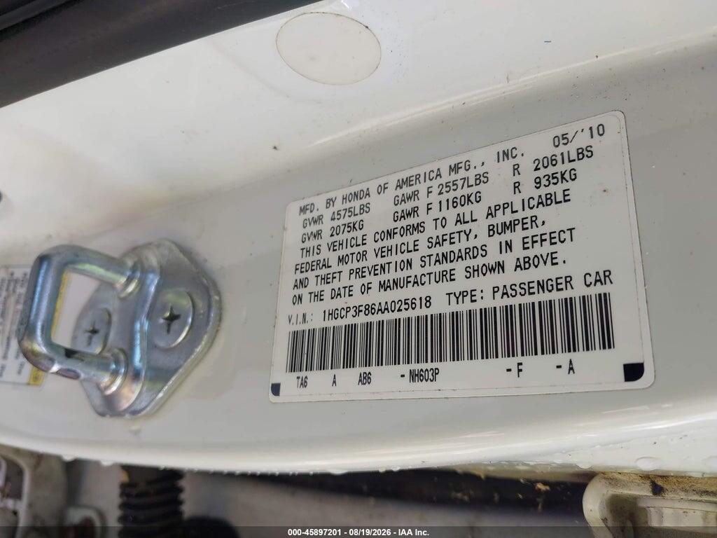 1HGCP3F86AA025618 2010 HONDA ACCORD photo no. 9