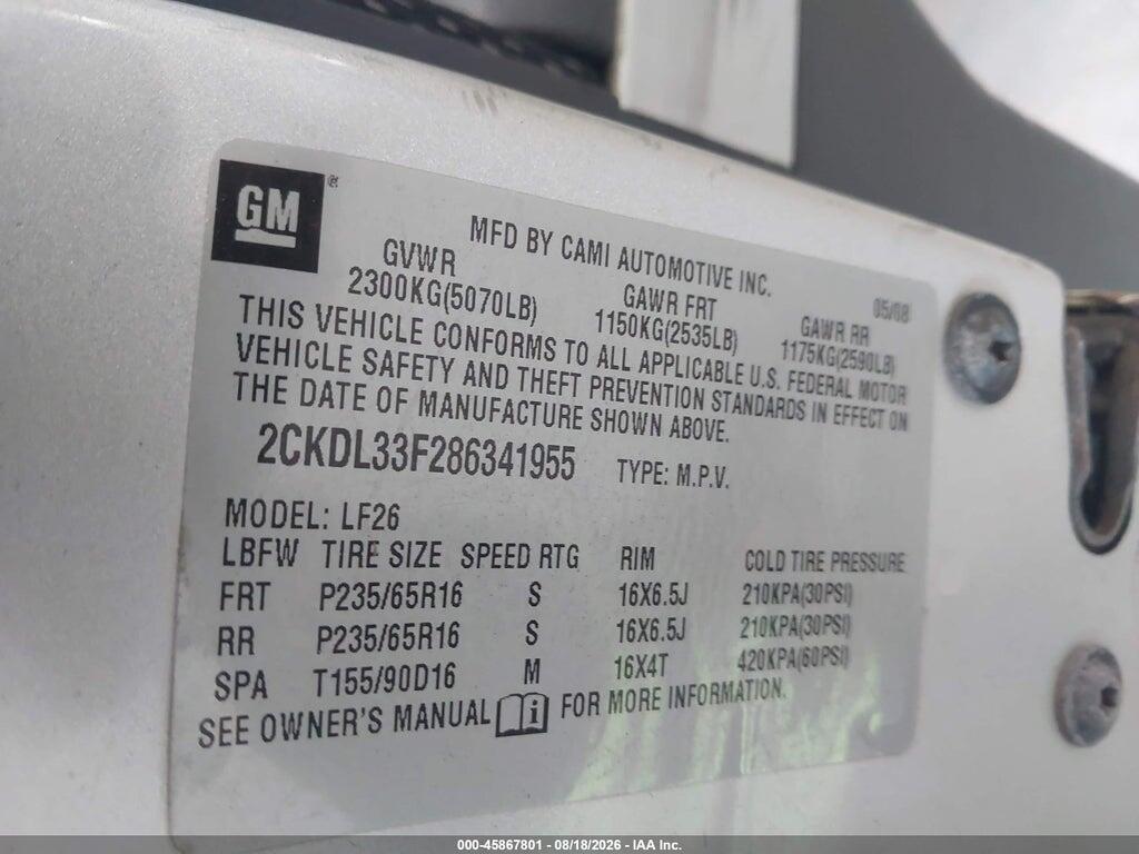 2CKDL33F286341955 2008 PONTIAC TORRENT photo no. 9