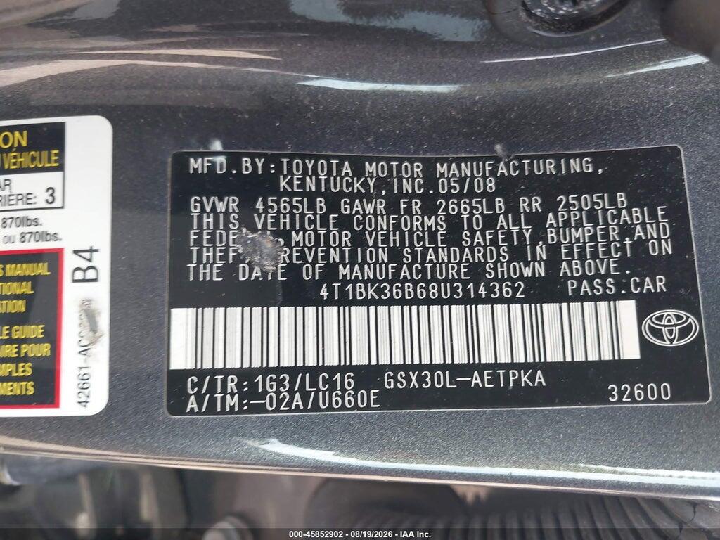4T1BK36B68U314362 2008 TOYOTA AVALON photo no. 9