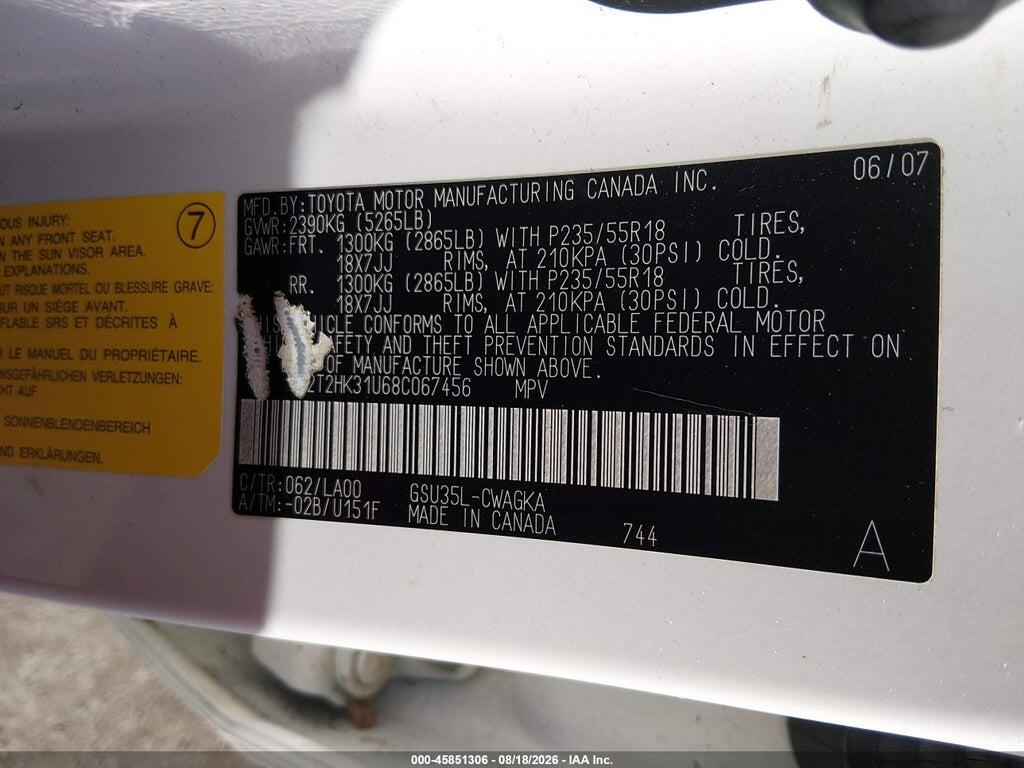 2T2HK31U68C067456 2008 LEXUS RX 350 photo no. 9