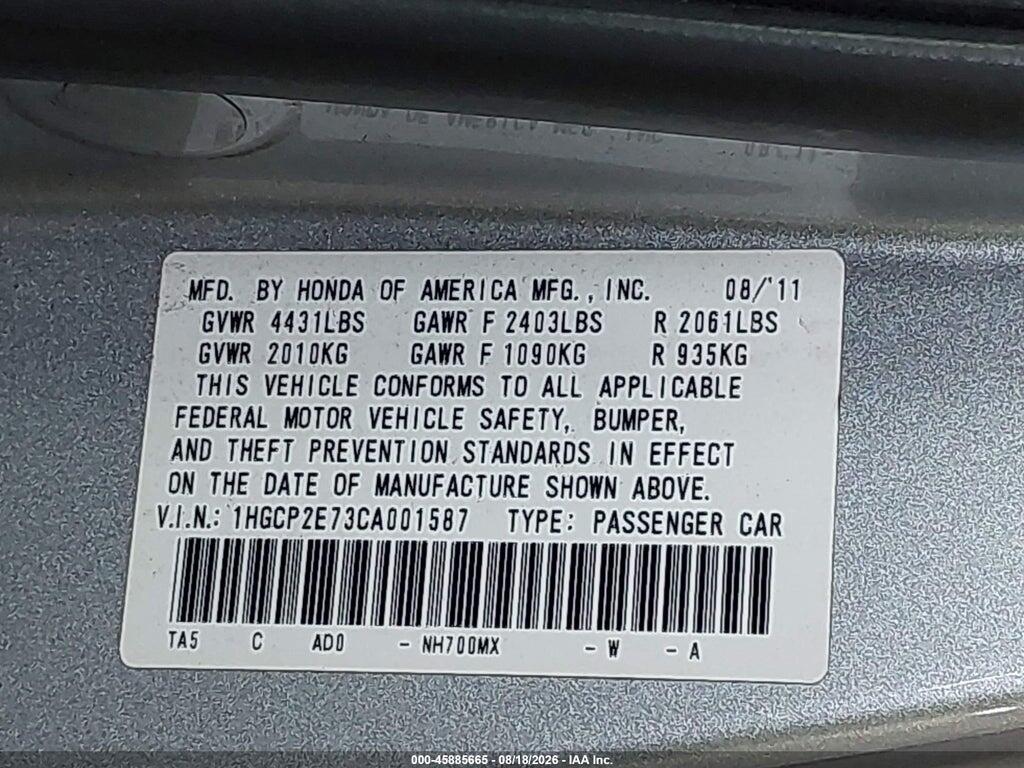 1HGCP2E73CA001587 2012 HONDA ACCORD photo no. 9
