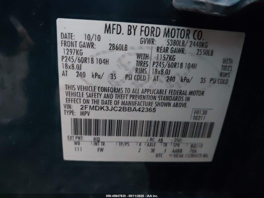 2FMDK3JC2BBA42365 2011 FORD EDGE photo no. 9