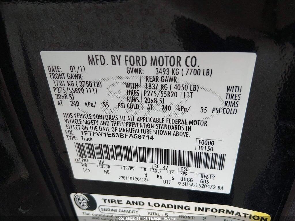 1FTFW1E63BFA58714 2011 FORD F-150 photo no. 9